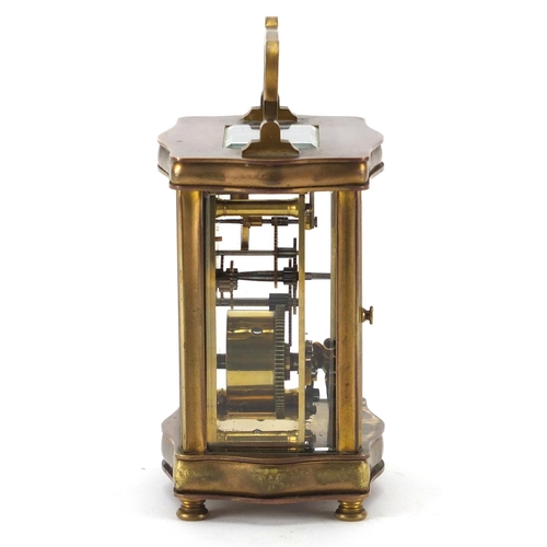 2097 - French brass cased carriage clock, with enamelled dial and Roman numerals, 12cm high