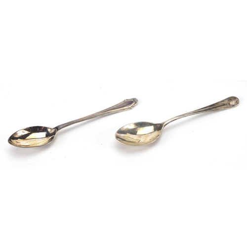 2417 - Two sets of six silver teaspoons, Birmingham and London hallmarks, both housed in velvet and silk li... 