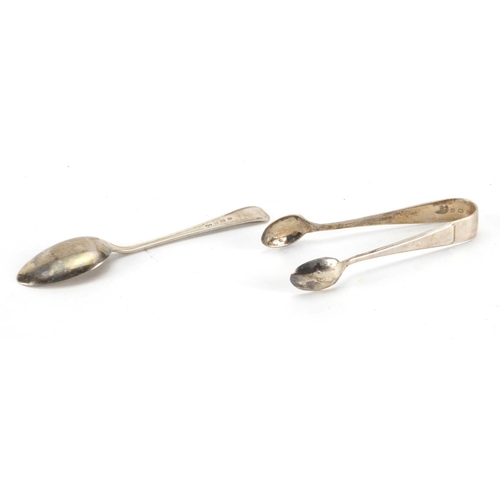 2397 - Set of twelve silver teaspoons and sugar tongs, SLD Birmingham 1939, housed in a velvet and silk lin... 
