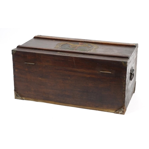 2010 - Military interest Royal West African Frontier Force trunk with carved crest, 40cm H x 84cm W x 46cm ... 