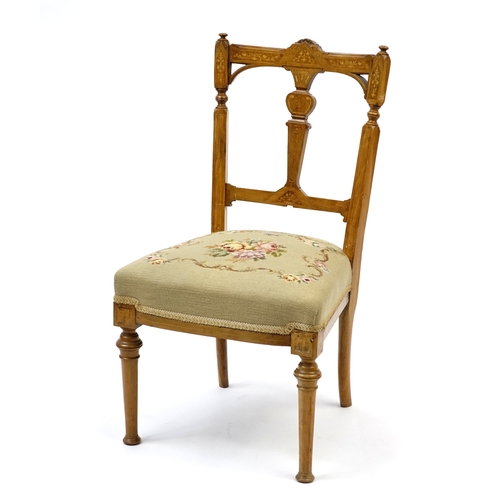 2054 - Inlaid walnut occasional chair with floral upholstered seat