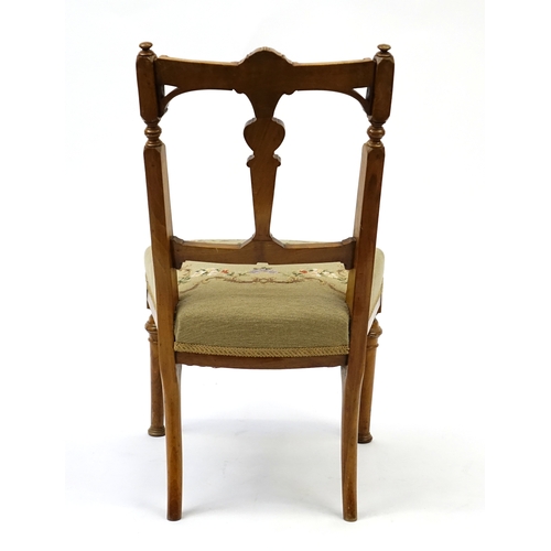 2054 - Inlaid walnut occasional chair with floral upholstered seat