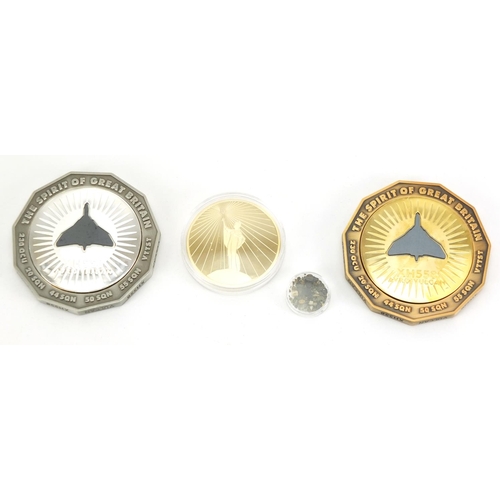 2335 - Three commemorative medals with fitted cases, two Avro Vulcan XH558 by Koin Limited and The Falkland... 