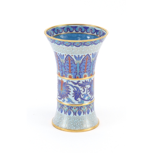 2184 - Good quality Chinese cloisonné vase, enamelled with flower heads, with box, 15.5cm high