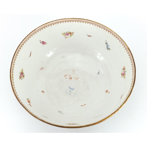 2194 - 18th century porcelain punch bowl in the style of Worcester, the exterior hand painted with panels o... 