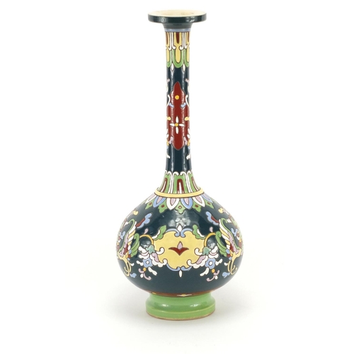 2208 - French art pottery vase in the style of Longwy, enamelled with stylised flowers, 39cm high
