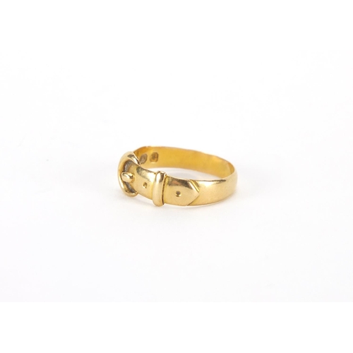 2464 - Victorian 18ct gold buckle ring, size L, approximate weight 2.6g