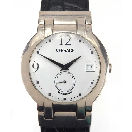 2427 - Gentleman's 18ct white gold Versace automatic wristwatch, with subsidiary dial, the case numbered BL... 