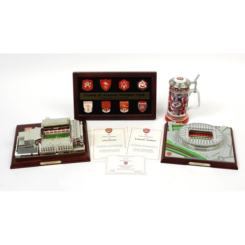 2080 - Two Arsenal football club replica stadiums, Danburry Mint stein and crests of Arsenal football club ... 
