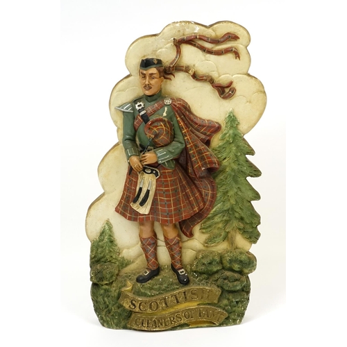 2084 - Hand painted relief plaster panel, depicting Scottish cleaners of fame, 67cm high