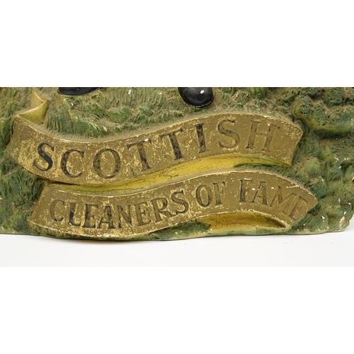 2084 - Hand painted relief plaster panel, depicting Scottish cleaners of fame, 67cm high