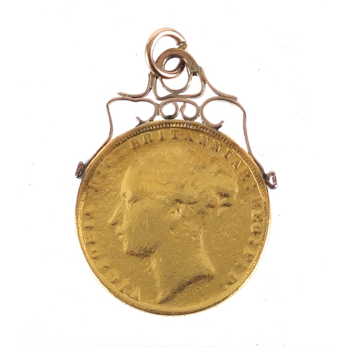 2421 - Victoria young head 1876 gold sovereign with unmarked pendant mount, approximate weight 8.3g