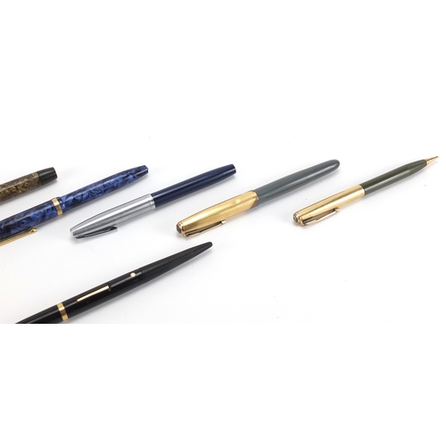 2278 - Vintage pens and a Parker gold filled propelling pencil including a blue marbleised Conway Stewart 8... 