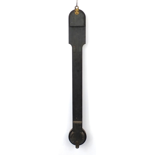 2043 - Georgian burr walnut stick barometer by Dollond of London with ivory dials, 95.5cm high
