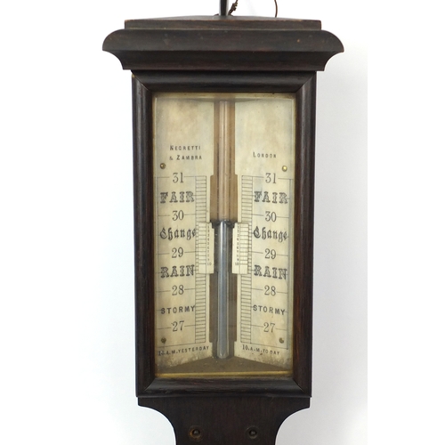2060 - Georgian oak stick barometer by Negretti & Zambra of London with ivory dials, 97cm high