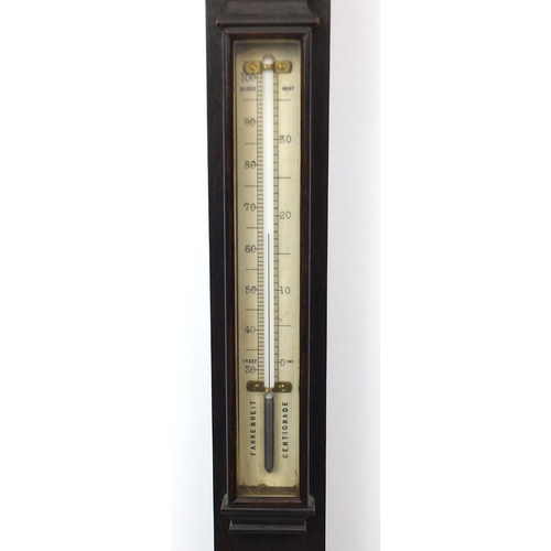 2060 - Georgian oak stick barometer by Negretti & Zambra of London with ivory dials, 97cm high