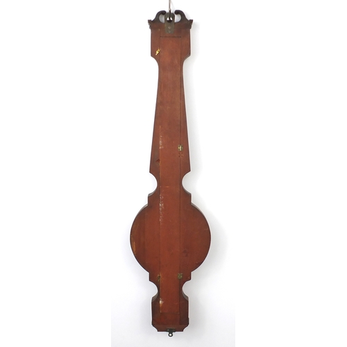 2076 - Victorian mahogany banjo barometer with thermometer and silvered dials, 101cm high