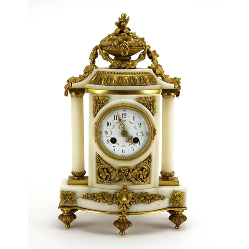 2085 - 19th century French white marble and gilt metal mounted mantel clock striking on a bell, the enamell... 