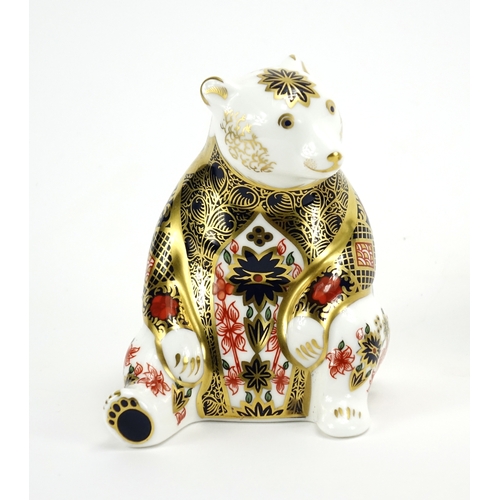 2098 - Two Royal Crown Derby paperweights, honey bear and donkey, both with gold coloured stoppers, the lar... 