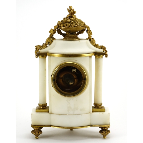 2085 - 19th century French white marble and gilt metal mounted mantel clock striking on a bell, the enamell... 