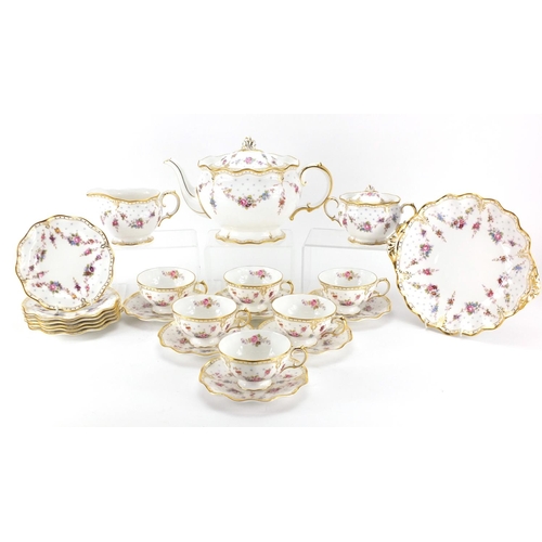 2041 - Royal Crown Derby Royal Antoinette six place tea service, the teapot 18cm high