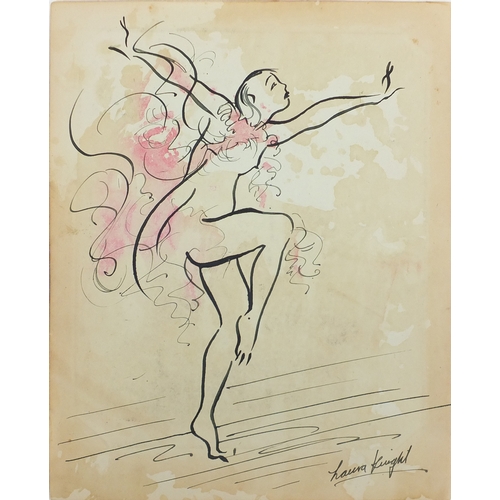 2104 - Portrait of a dancer, ink sketch on paper, bearing a signature Laura Knight, unframed, 19.5cm x 15.5... 