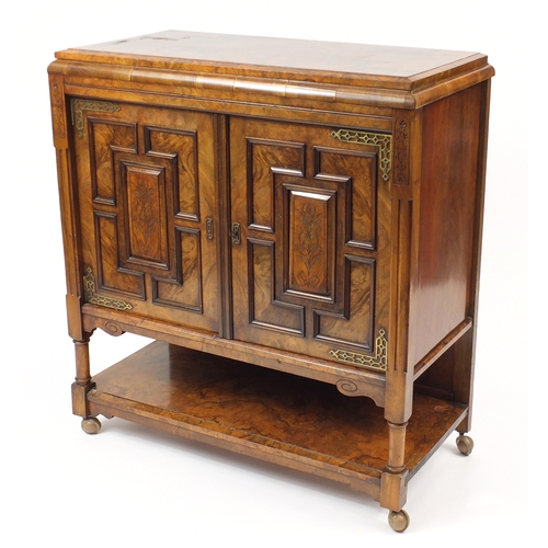2028 - Burr Walnut side cabinet fitted with two doors and under tier, 98cm H x 90cm W x 42cm D