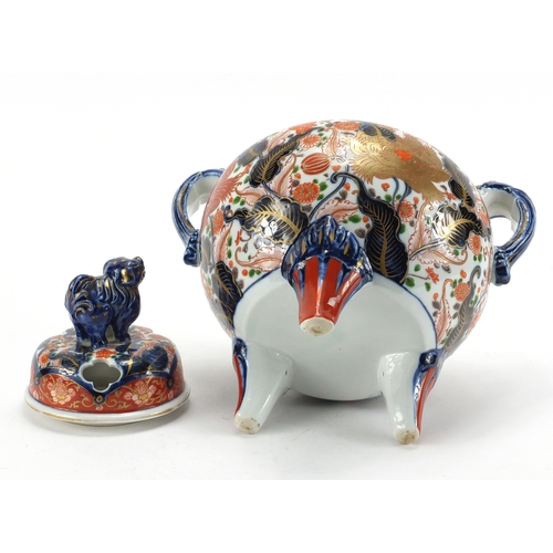 2137 - Japanese Imari porcelain Koro and cover with twin handles, hand painted with flowers, 31cm high