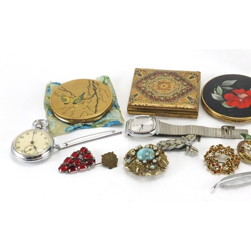 258 - Objects including costume jewellery, watches and vintage compacts