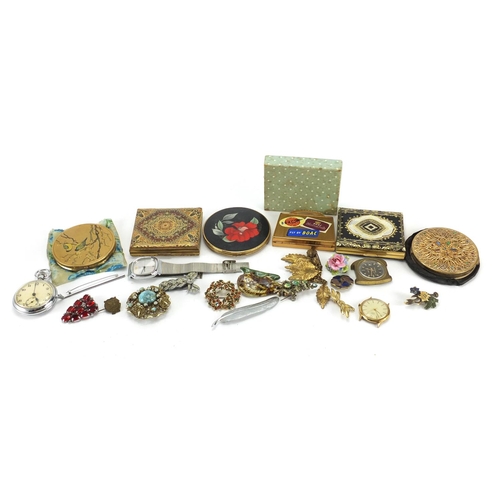 258 - Objects including costume jewellery, watches and vintage compacts