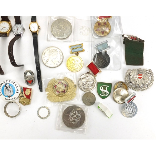 256 - Objects including Russian military interest medals, commemorative crowns and wristwatches