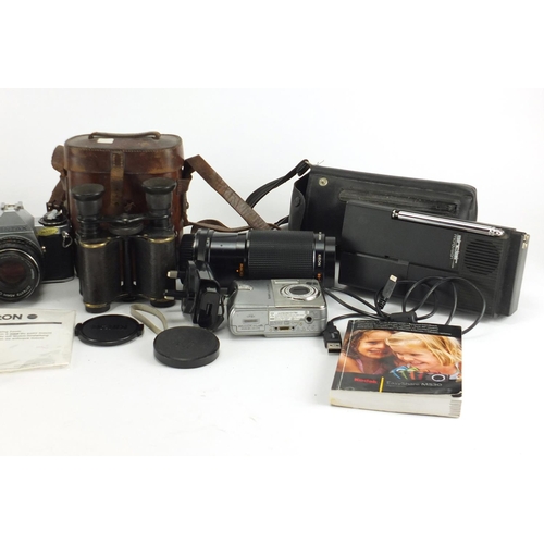 212 - Vintage and later cameras, lenses and binoculars including Pentax, Kodak and Zenit