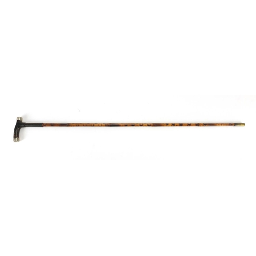 284 - Bamboo walking cane, with unmarked silver and tortoiseshell handle, 78cm in length