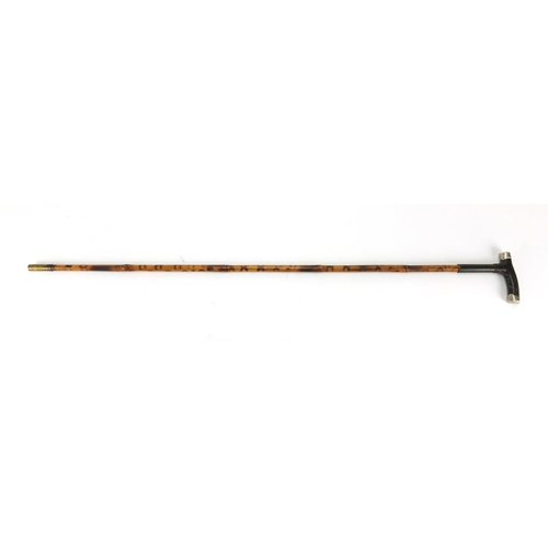 284 - Bamboo walking cane, with unmarked silver and tortoiseshell handle, 78cm in length