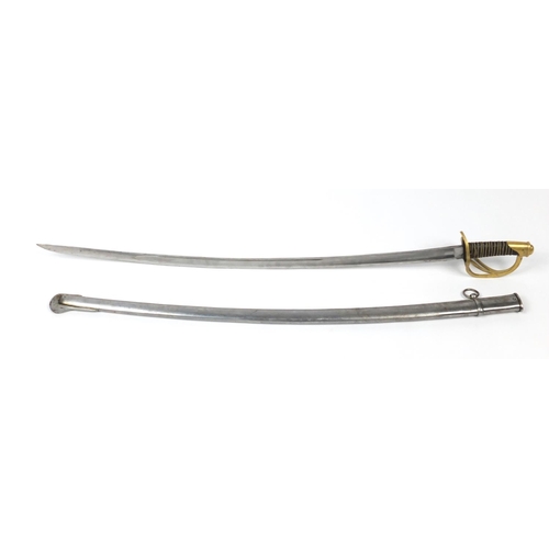 624 - Military interest dress sword with scabbard, 110cm in length