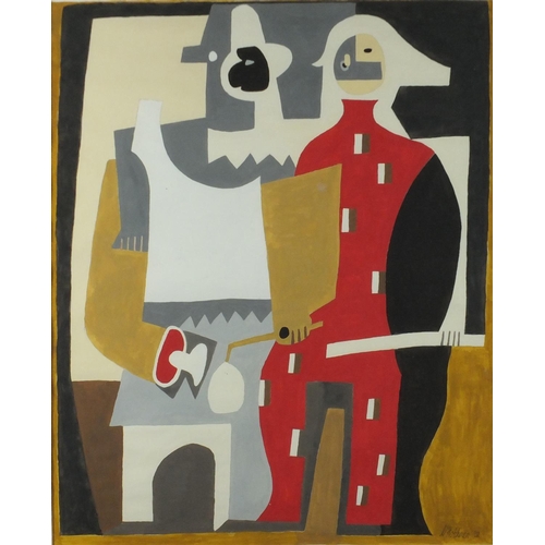 137 - Abstract composition, two surreal figures, Russian school gouache, bearing a signature Hachman, 40cm... 