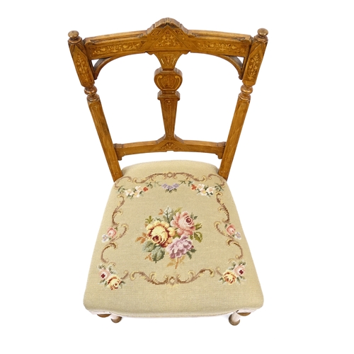 35 - Inlaid walnut occasional chair with floral upholstered seat