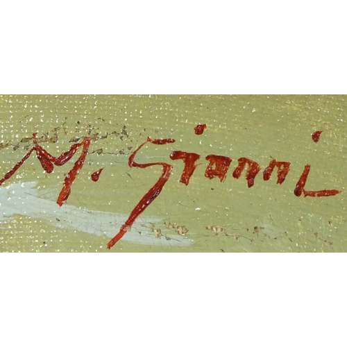 75 - Coastal scene with crashing waves, Italian school oil on board, bearing a signature M Gianni, framed... 