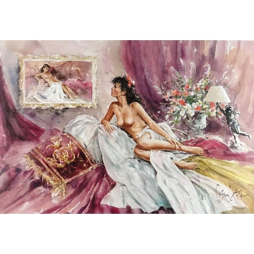 48 - Gordon King - Nude female in an interior, pencil signed print with pencil sketch, limited edition 89... 