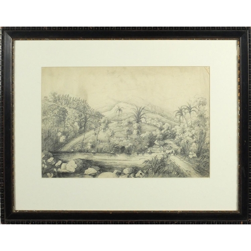 926 - De Angle Barmes - Tabrey Estate Dominica, pencil, labels verso, mounted and framed, 34cm x 23cm