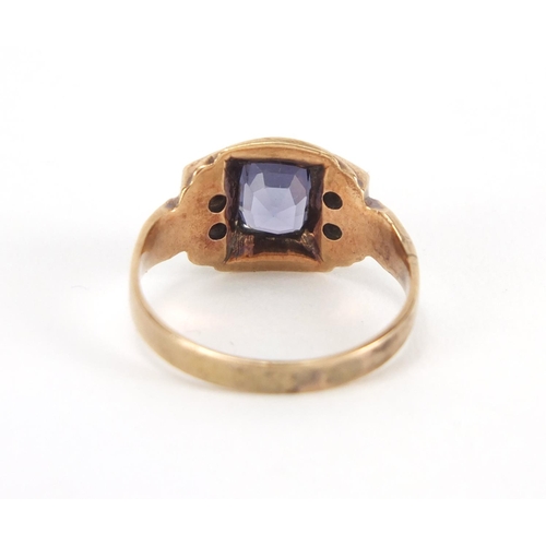 746 - Art Deco unmarked gold blue stone and white sapphire ring, size K, approximate weight 3.4g