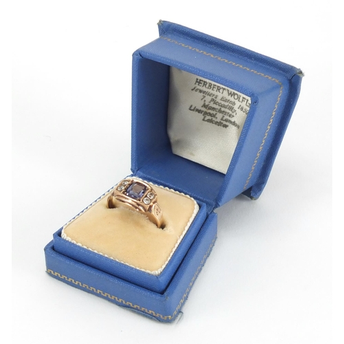 746 - Art Deco unmarked gold blue stone and white sapphire ring, size K, approximate weight 3.4g