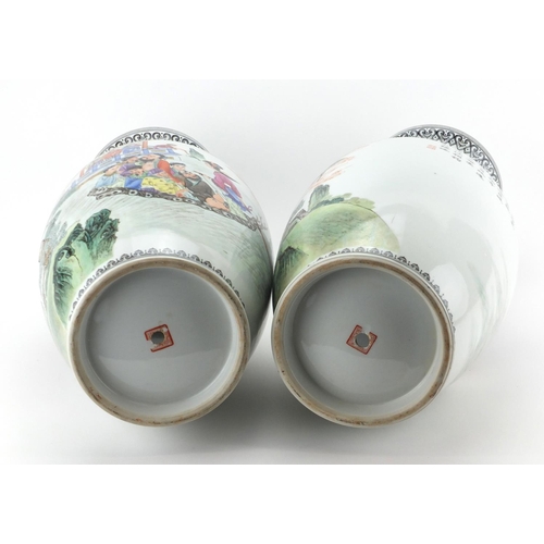 2139 - Large pair of Chinese porcelain baluster vases, each hand painted in the famille rose palette with f... 