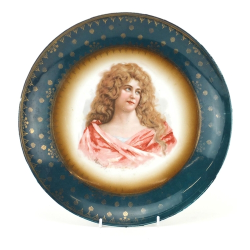 2041 - Vienna style porcelain dish, decorated with a portrait of a female, signed Vetto??, 29.5cm in diamet... 