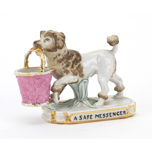 2081 - 19th century porcelain match striker in the form of a poodle, A Safe Messenger, 10cm high