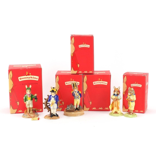 2098 - Five Royal Doulton Bunnykins figures with boxes including The Shipmates Collection Captain DB319, th... 