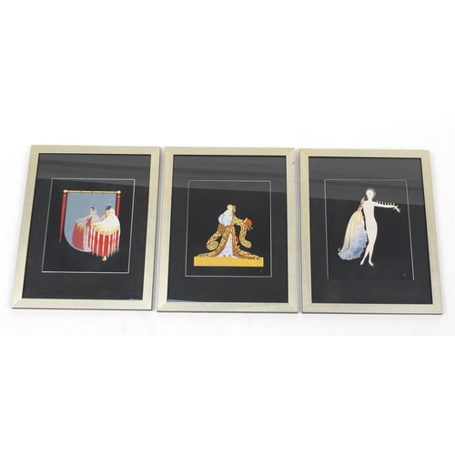166 - Three Art Deco style Erté fashion prints, each mounted and framed, 25cm x 21cm