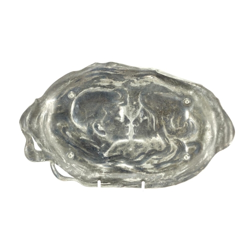 125 - Art Nouveau pewter tray by WMF, embossed with two lovers, 27.5cm wide