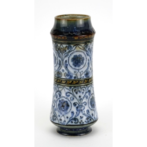2042 - Royal Doulton stoneware vase by Mark V Marshall, hand painted with flowers and foliage, impressed ma... 