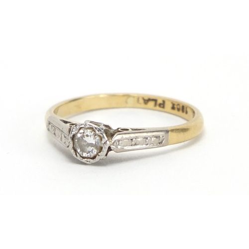 2302 - 18ct gold and platinum diamond solitaire ring, size J, approximate weight 2.2g